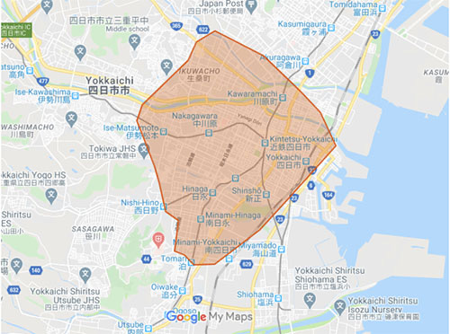 Uber Eats（ウーバーイーツ）四日市市エリア・配達マップ