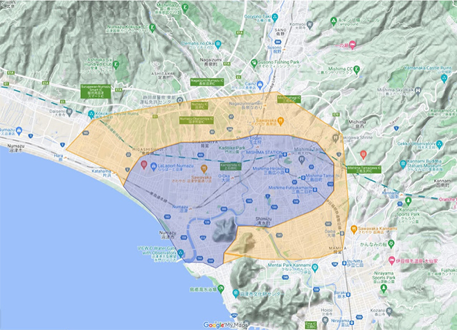 Uber Eats（ウーバーイーツ）三島エリア・最新配達マップ