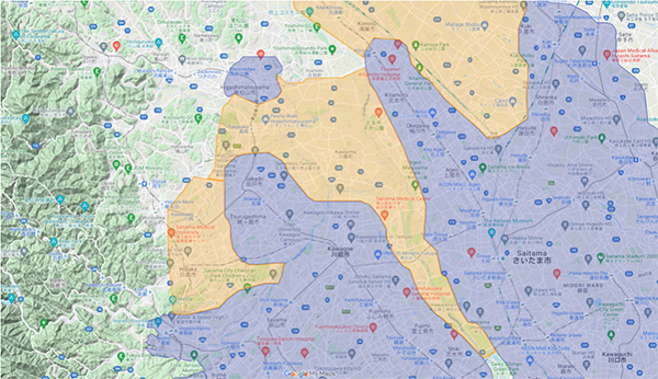 Uber Eats（ウーバーイーツ）埼玉県エリア・マップ