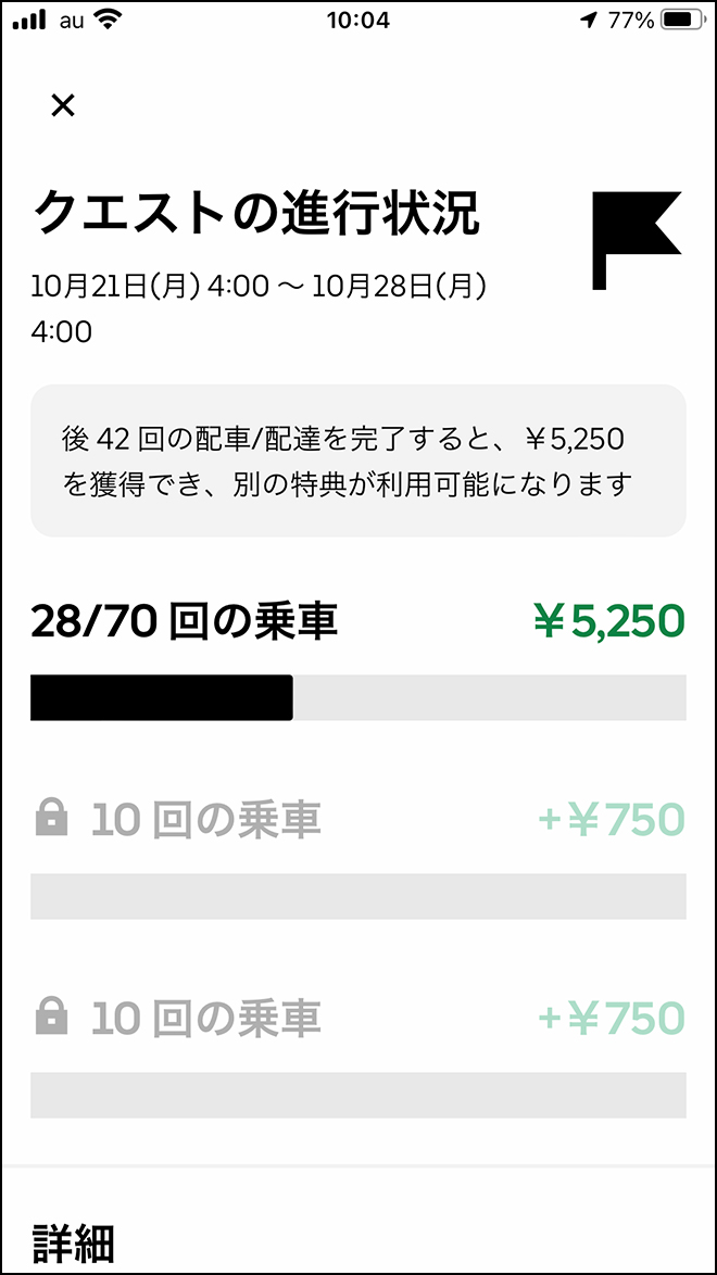 Uber Eats 週間クエスト