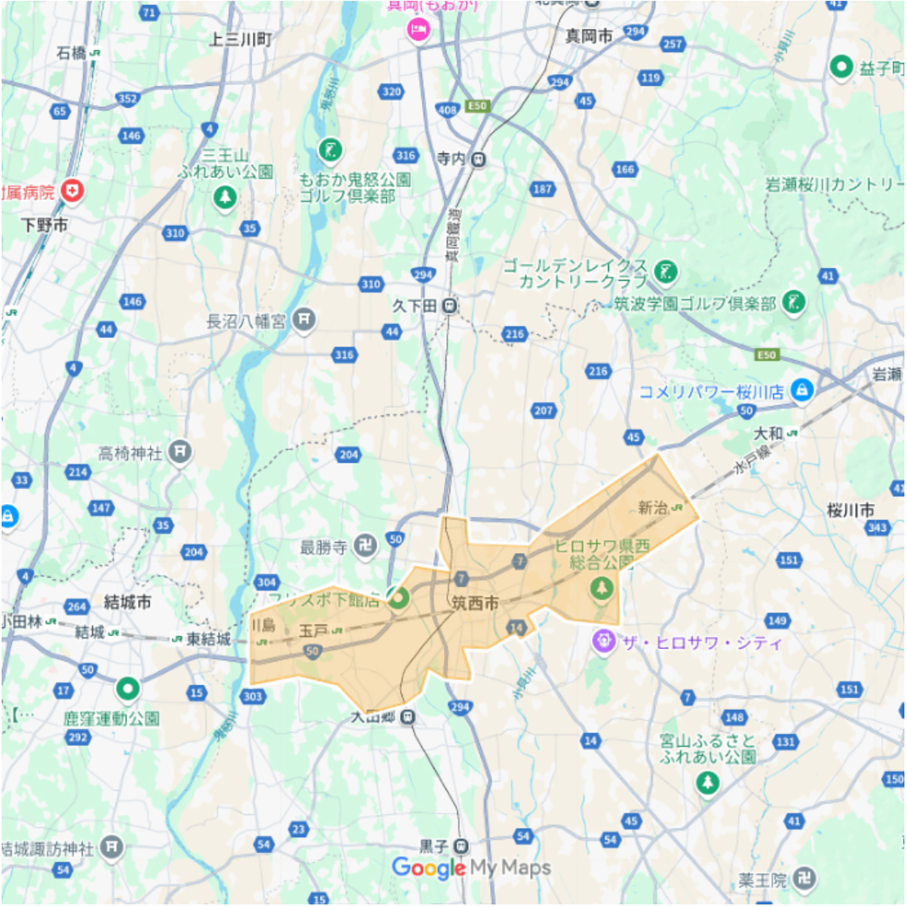 Uber Eats（ウーバーイーツ）筑西市エリアマップ