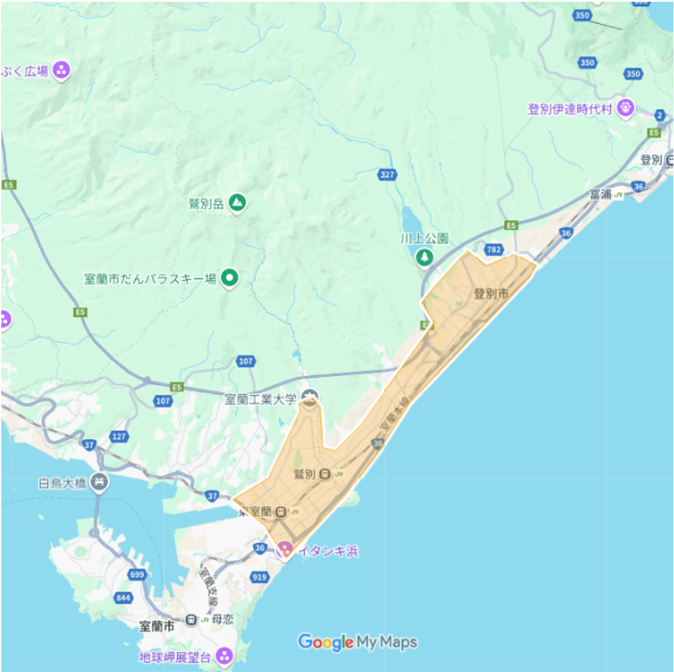 Uber Eats（ウーバーイーツ）室蘭市エリアマップ