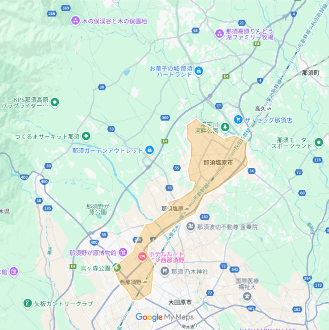 Uber Eats（ウーバーイーツ）那須塩原市エリアマップ