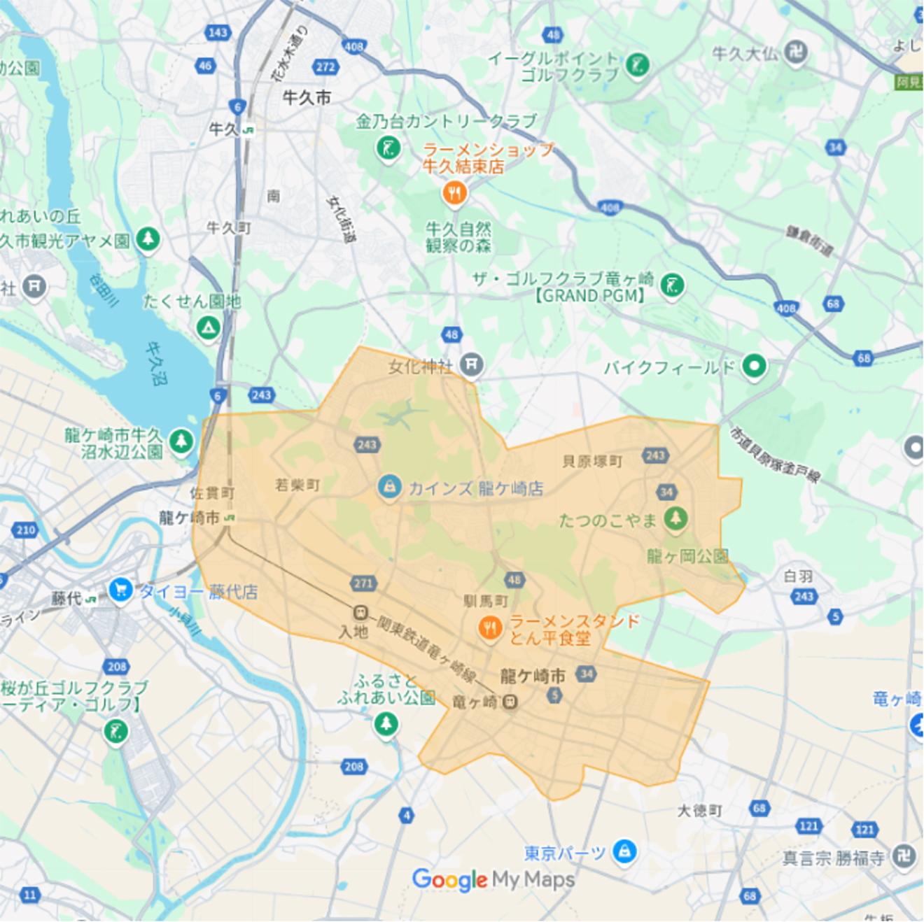 Uber Eats（ウーバーイーツ）龍ヶ崎市ほかエリアマップ